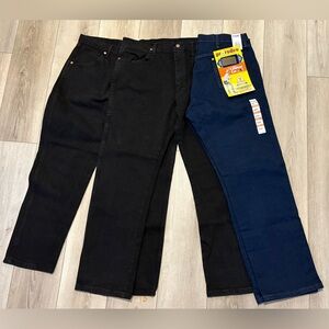 NWT 36x30 Wrangler Active Flex in Indigo and Black and Black Rustler Freebie